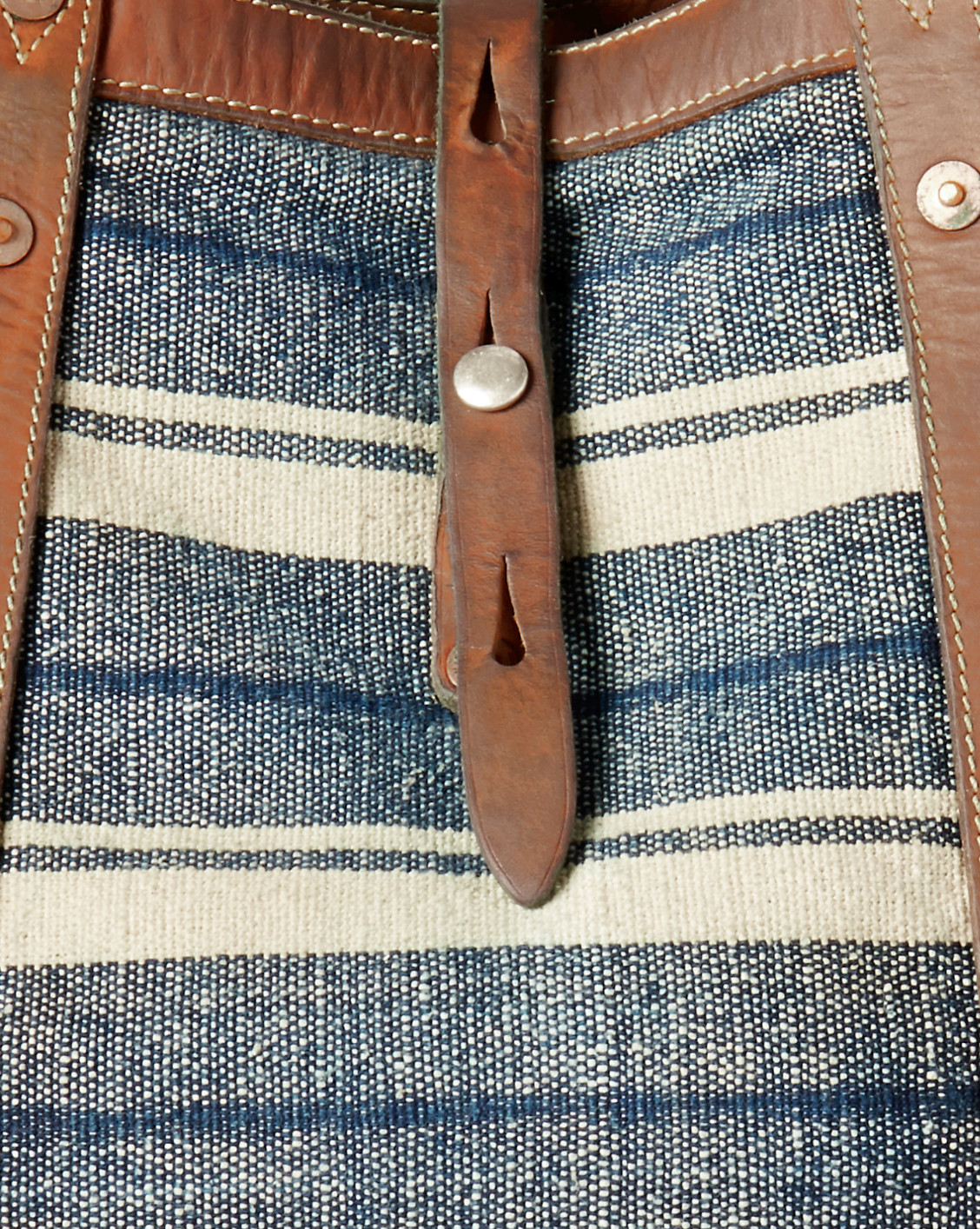 Ralph Lauren RRL Indigo Striped Cotton Canvas Leather Large 16″ Tote Bag New