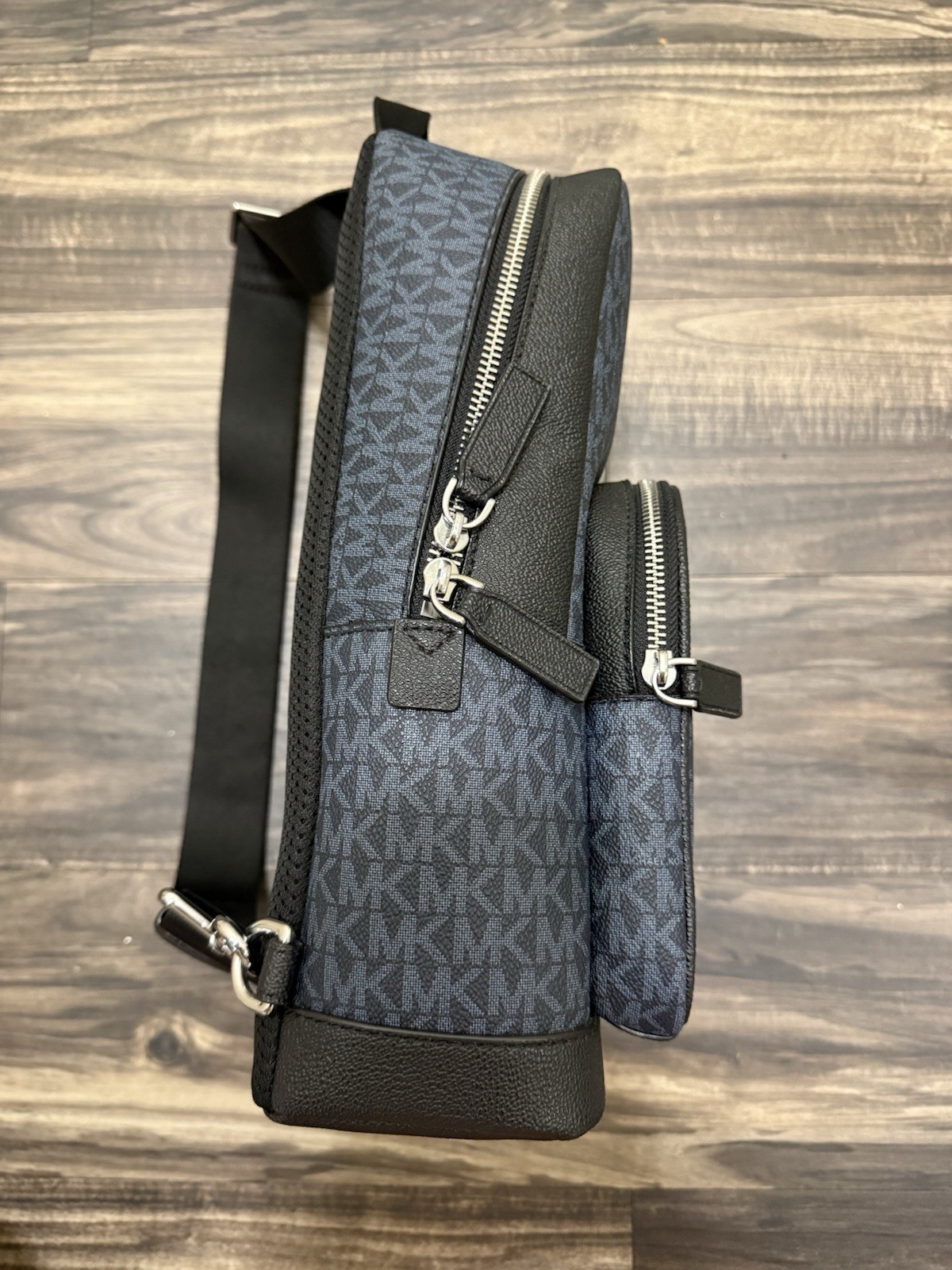 Michael Kors Cooper Sling Pack Navy Leather Racing Stripe Utility Crossbody Bag