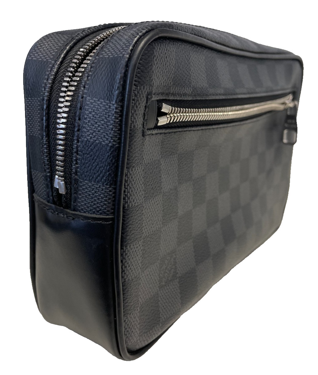Authentic Louis Vuitton Pochette Kasai Clutch Damier Graphite Canvas Black W/BOX