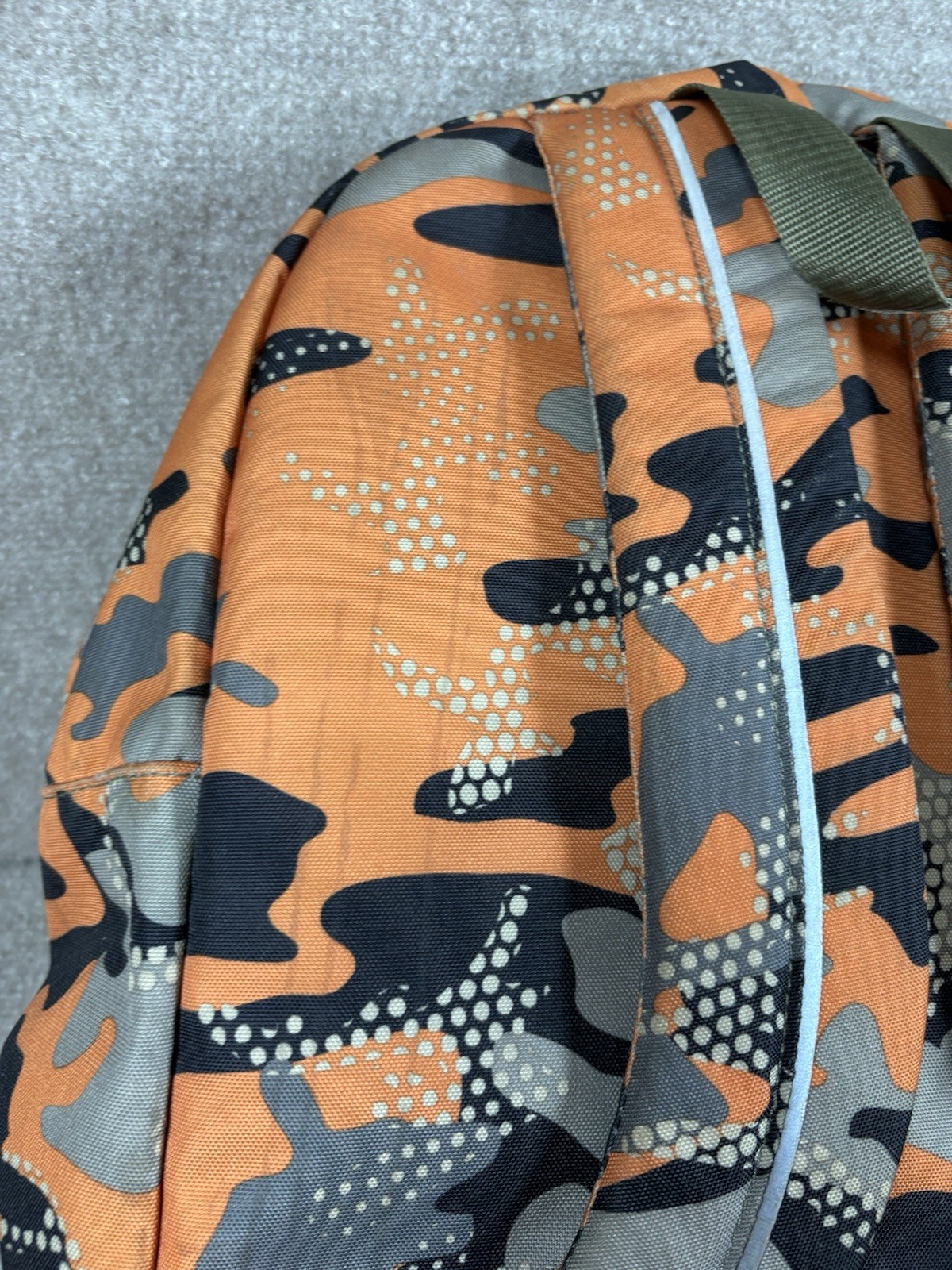 LL Bean Backpack Orange Grey Black Camo Reflective Outdoors School Item #236564