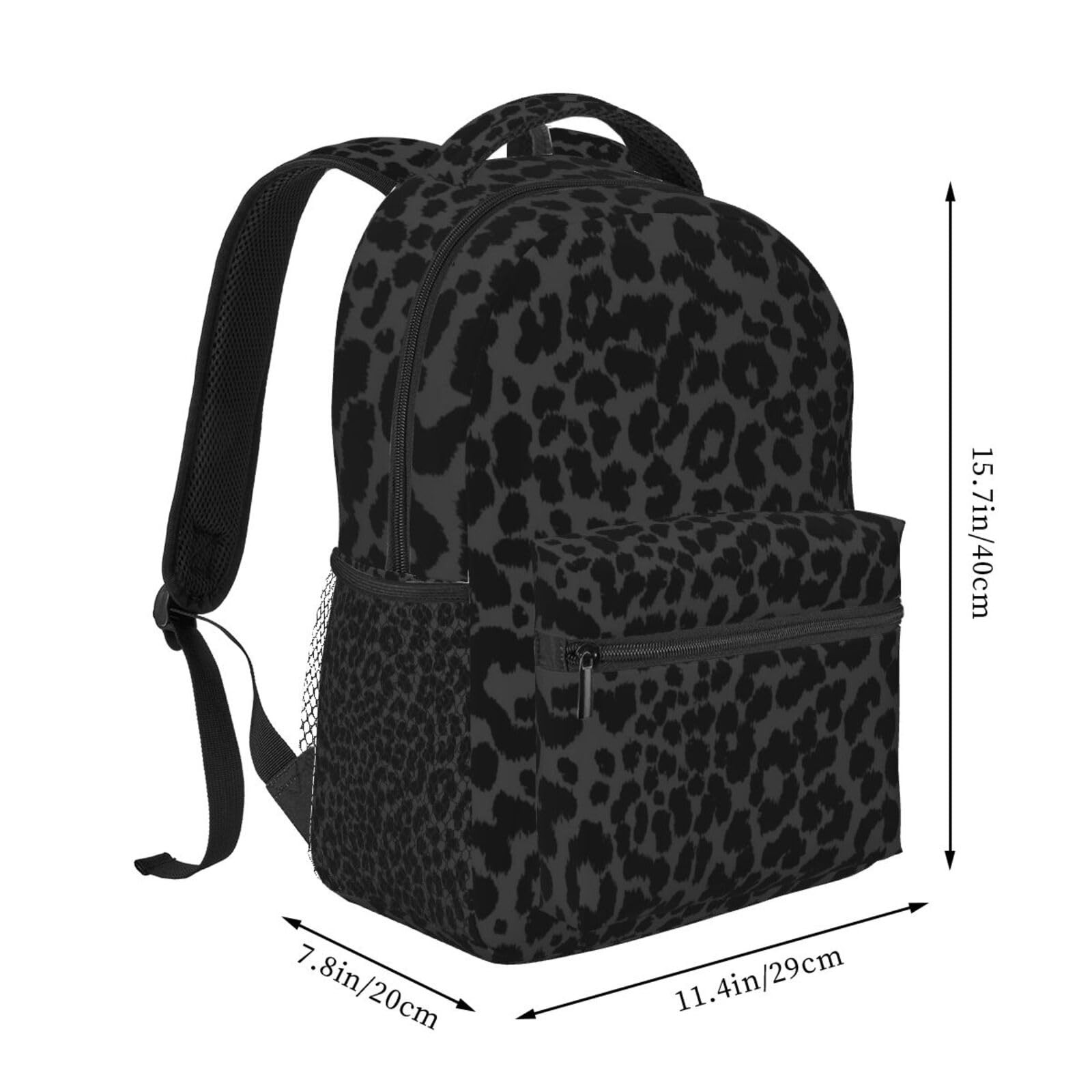 Black Leopard Print Backpack School Bag Laptop Travel Daypack Pockets Teens