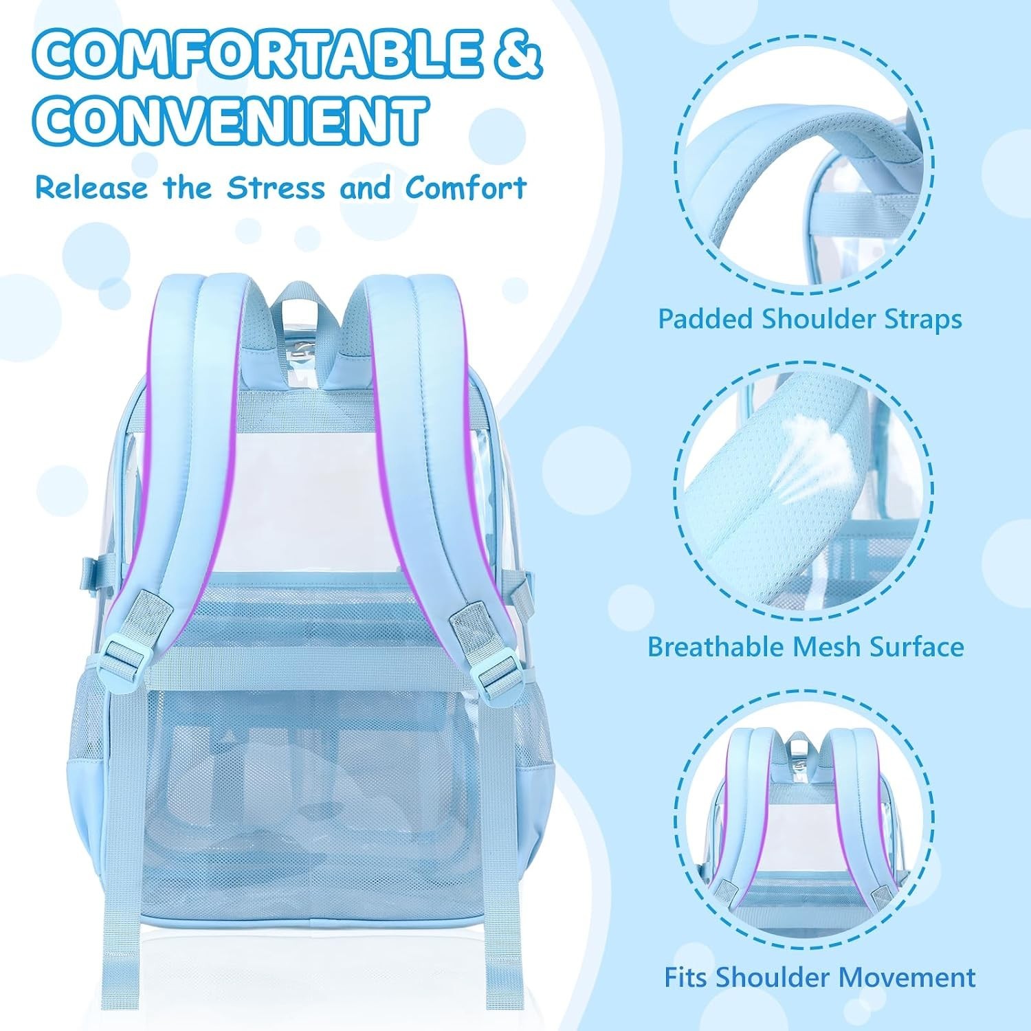 Clear Backpack for School, Heavy Duty Transparent Bookbag, See through Backpacks