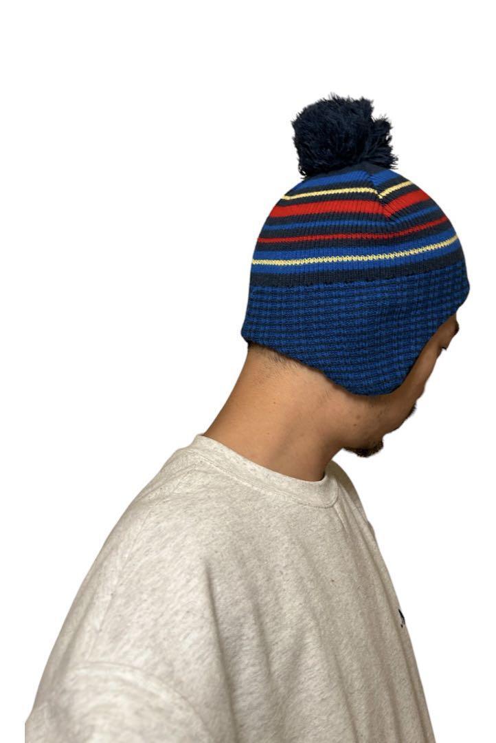 Auth Unknown Vintage Knit Cap With Ear Flaps Blue Fleece Beanie From Japan