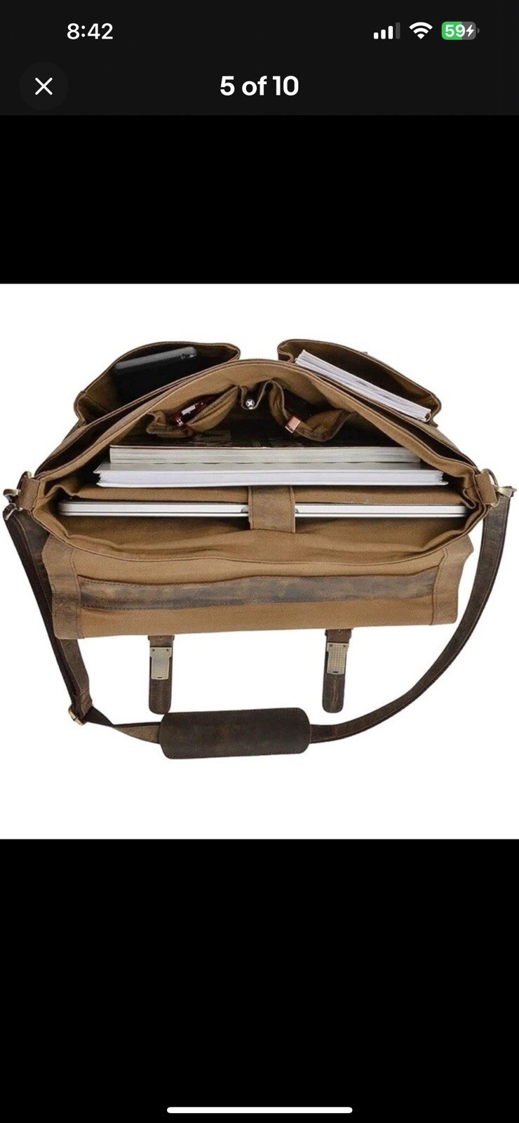 KomalC 16” Computer Messenger Bag Brown Distressed Leather Crossbody Strap