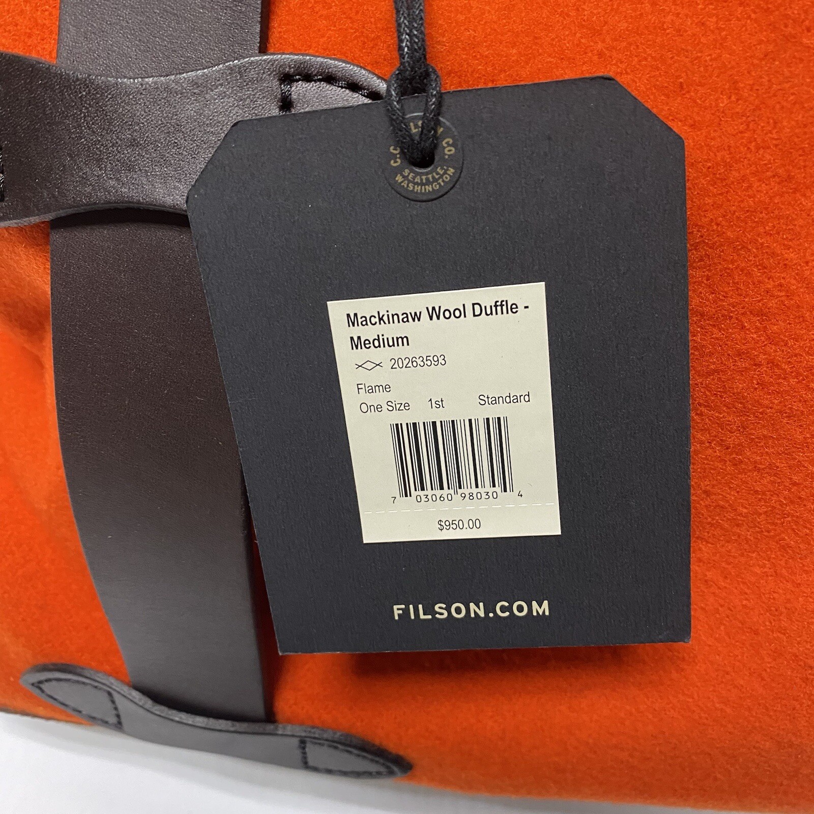 CC FILSON Mackinaw Wool Medium Duffle Made in USA Leather Bottom Flame Red $950