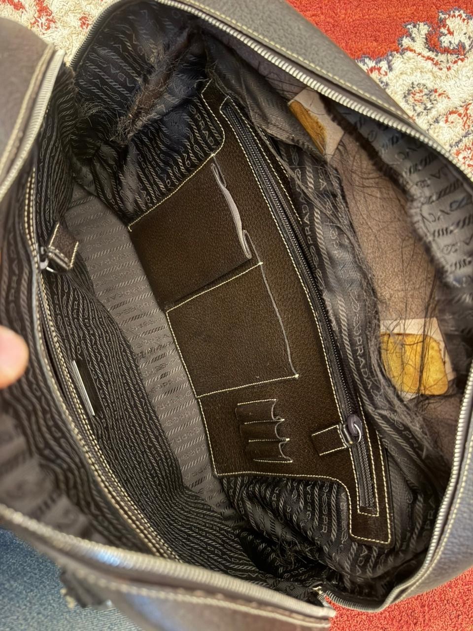 Prada Leather Briefcase Bag Safaiano Brow Luxury Shoulder Travel