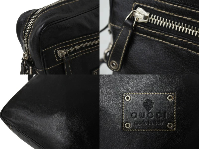 Gucci Shoulder Bag Messenger Bag Crest 201451 Leather Black Silver hardware