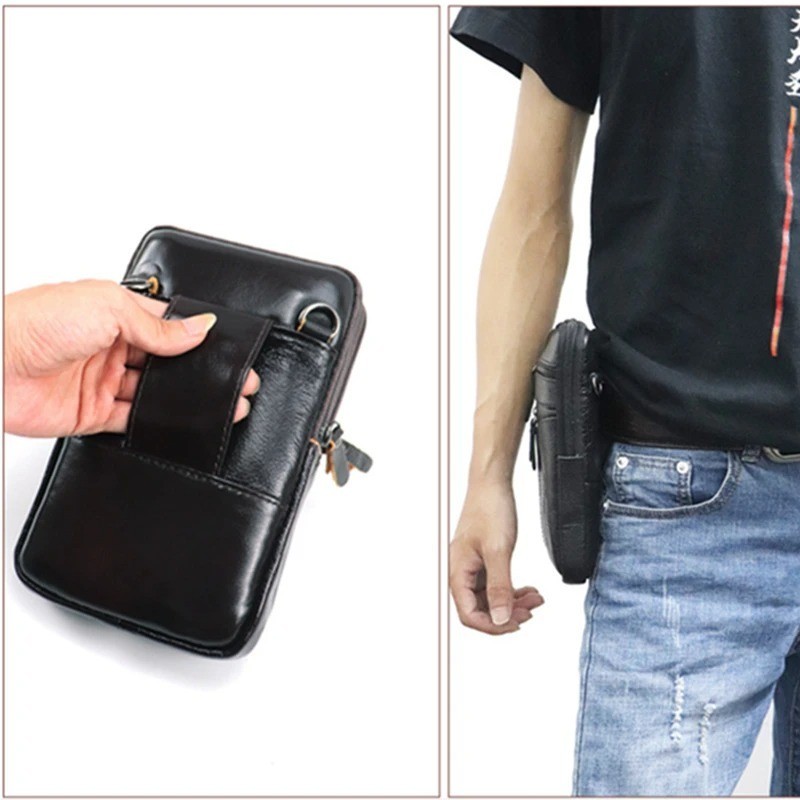 Men’s Leather Waist Pack Belt Bag Crossbody Phone Pouch Travel Shoulder Bag
