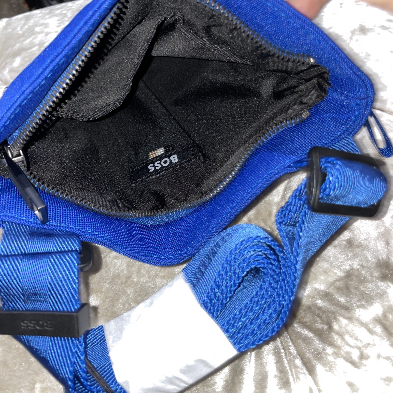 Hugo Boss $108 Pixel Logo Recycled Material BLUE Envelope Sling Shoulder Bag
