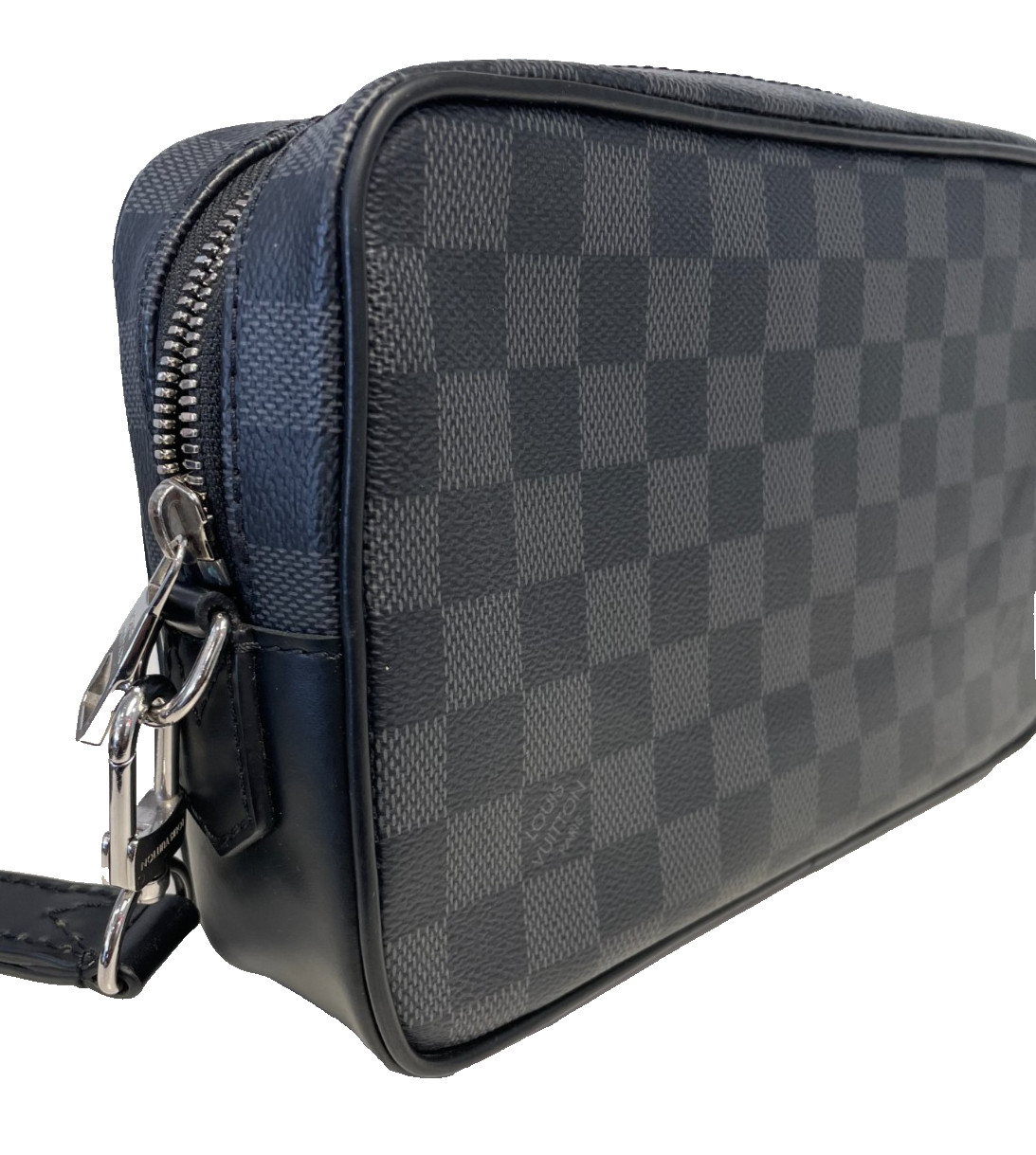 Authentic Louis Vuitton Pochette Kasai Clutch Damier Graphite Canvas Black W/BOX