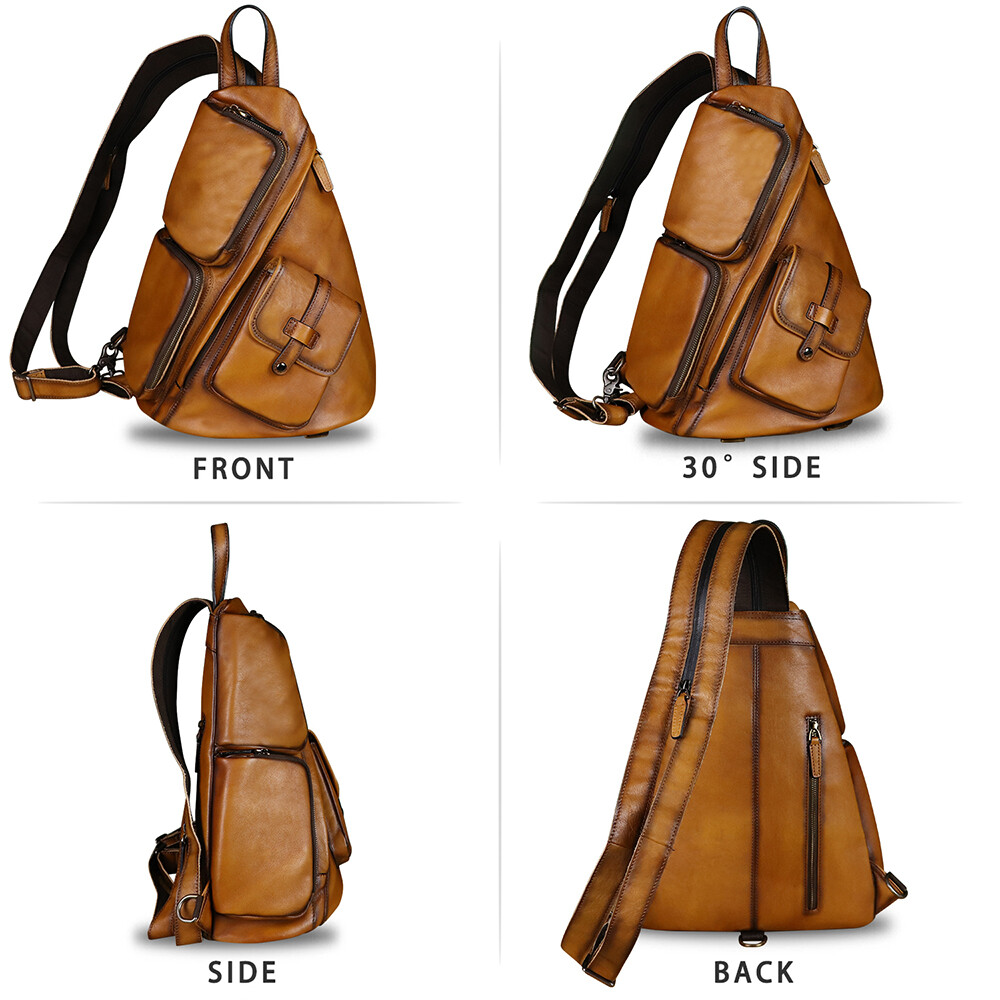 Genuine Leather Large Sling Bag for Men Sling Backpack Purse Crossbody Bag Ipad