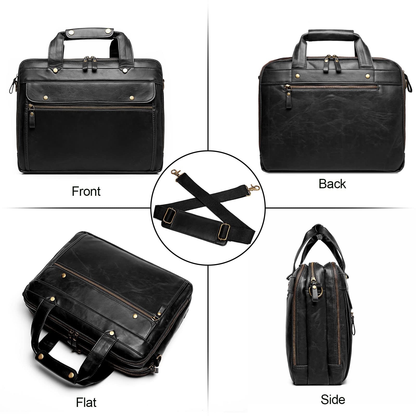 Leather Briefcases for Men 15.6 Inch Laptop Messenger Bag with Triple Compart…