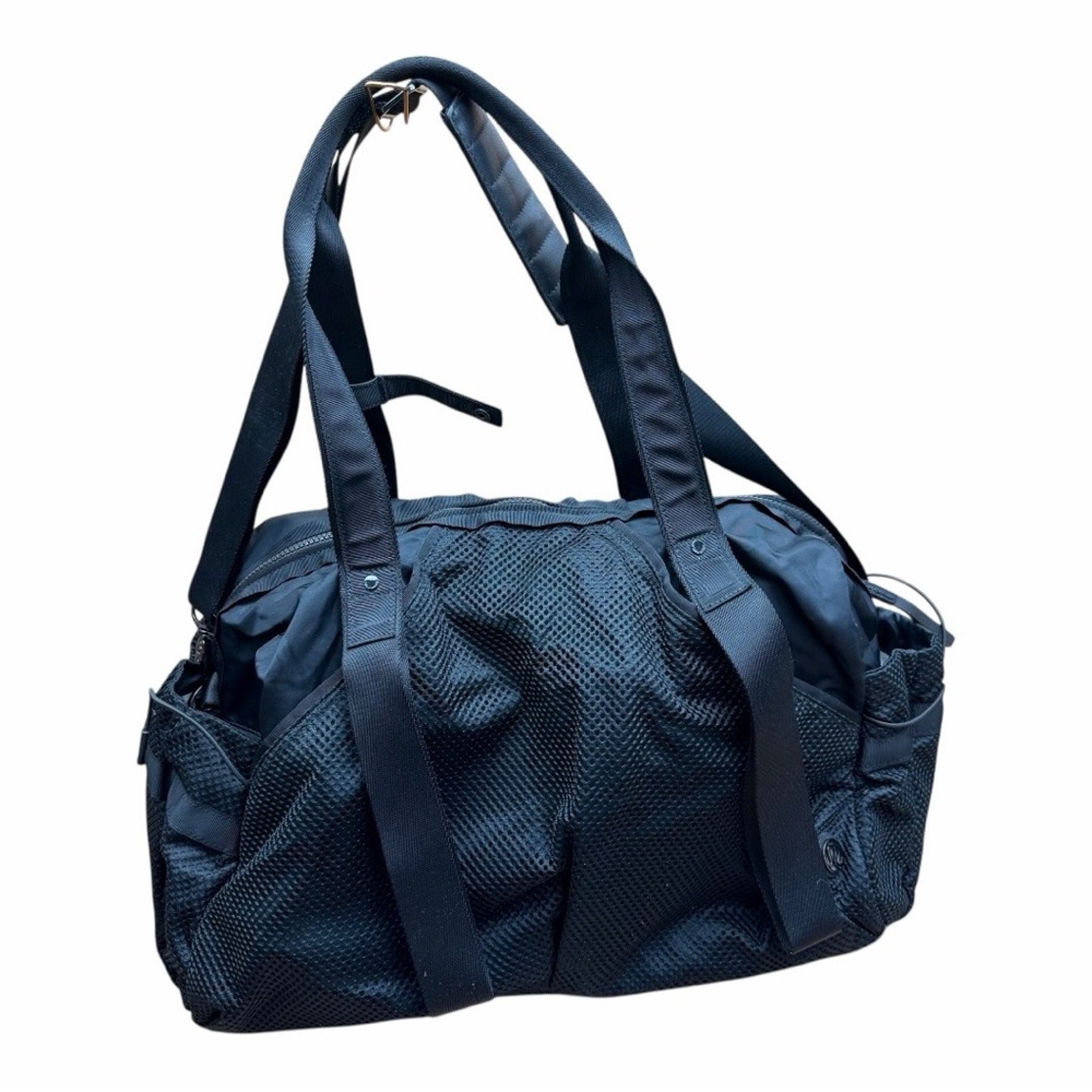 Lululemon Womens Zipper Closure Silver Tone Duffel Shoulder Handbag Black