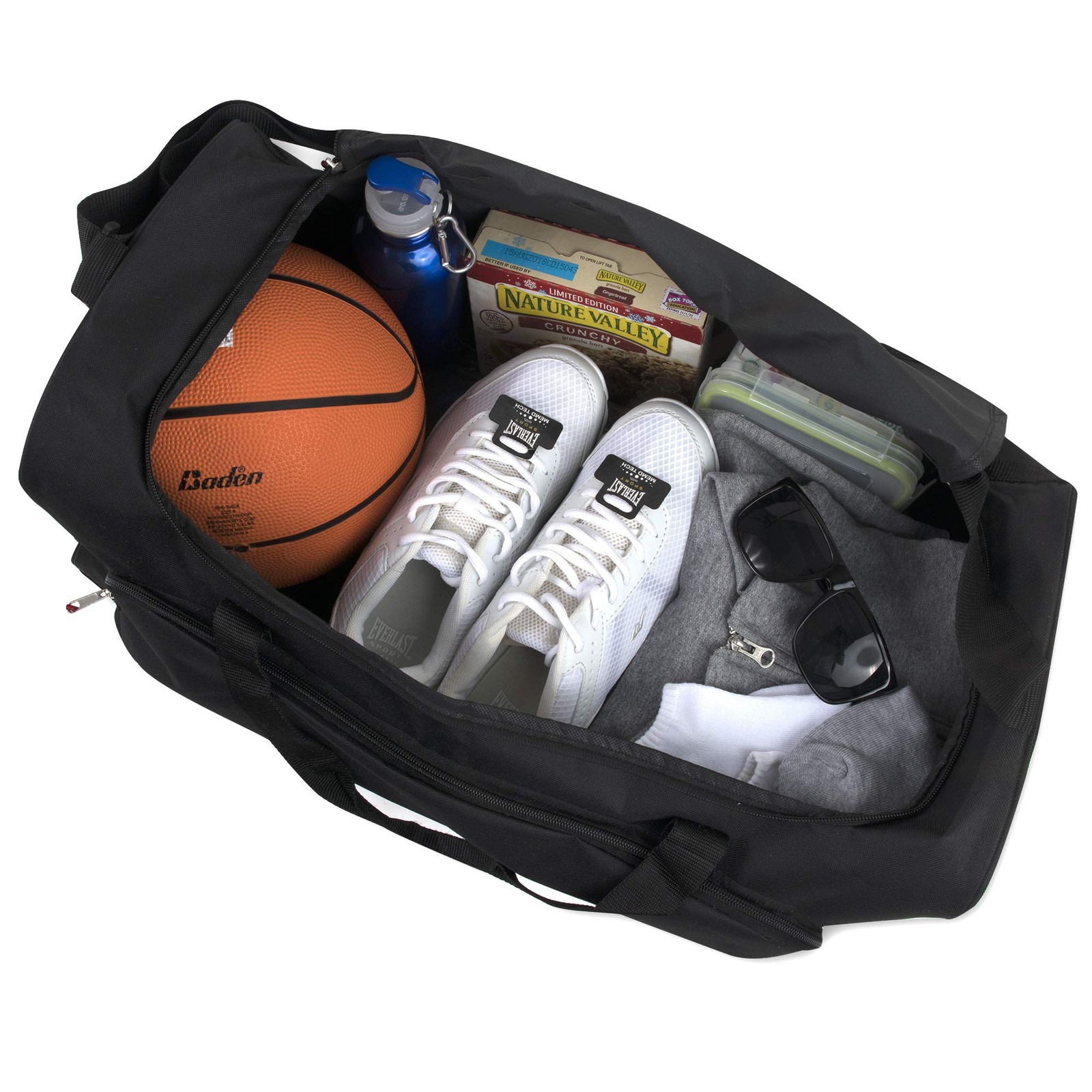 24″ 55L Black Canvas Duffle Bag for Travel, Gym, Sports Equipment