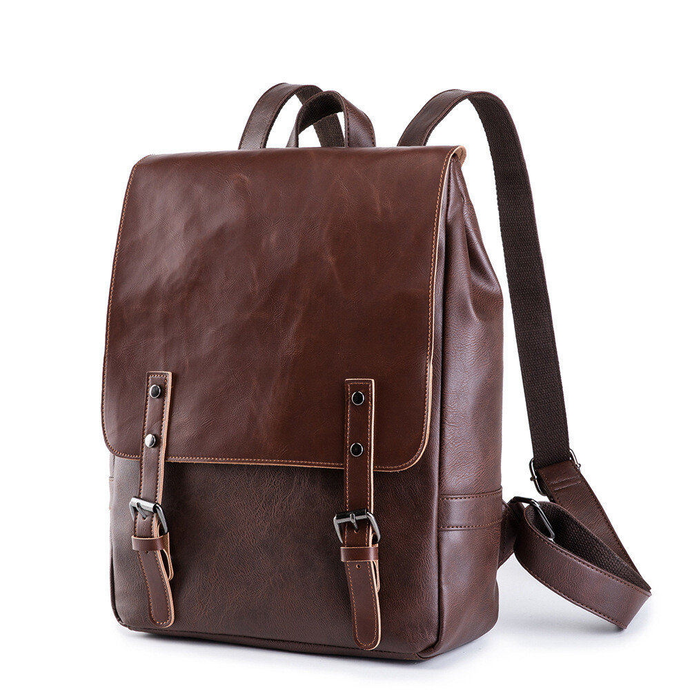 Men Large Capacity Leisure Travel Backpack Student Backpack Leather Backpack