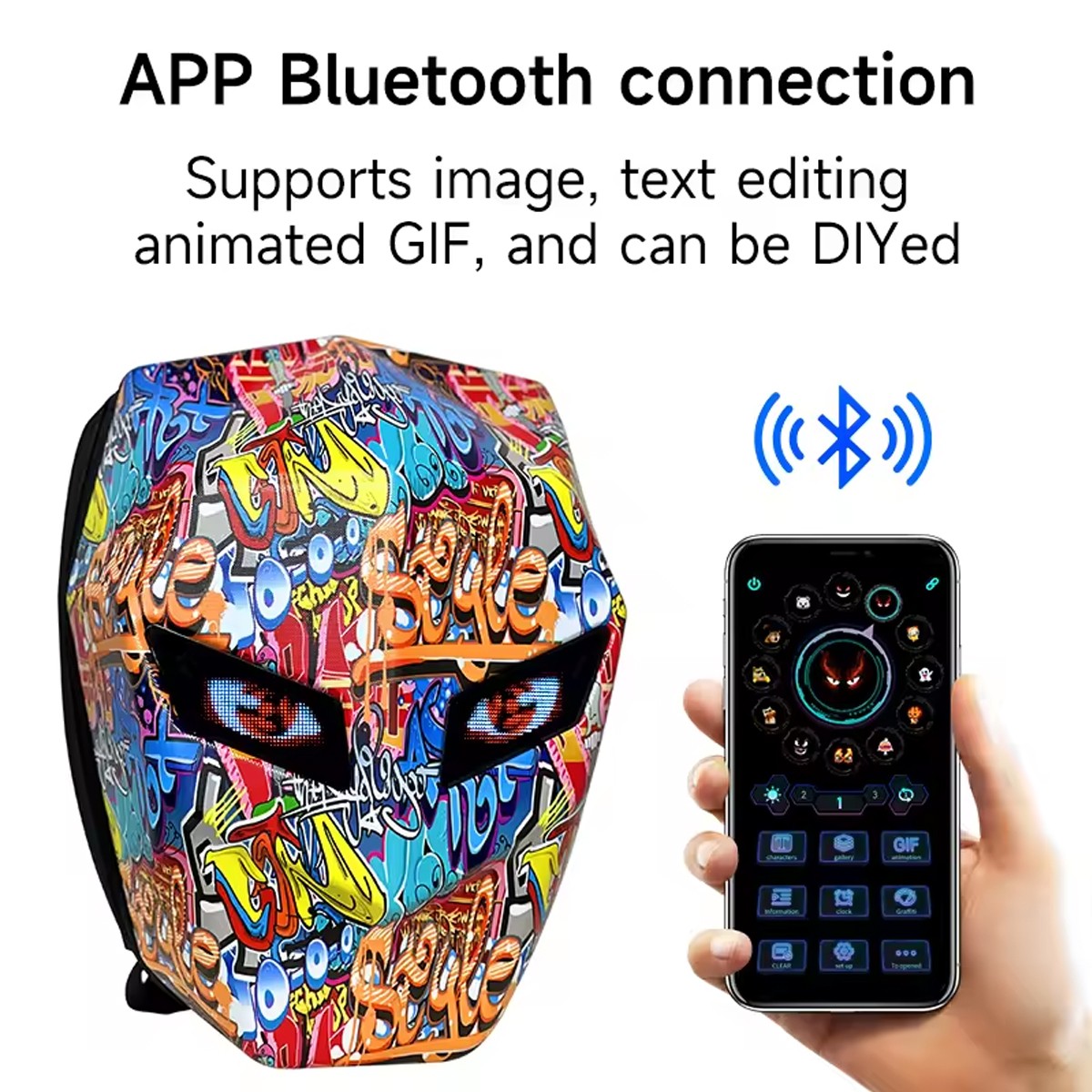 3D Backpack Motorcycle Helmet Bag Waterproof LED Digital Light Hard Shell Bag