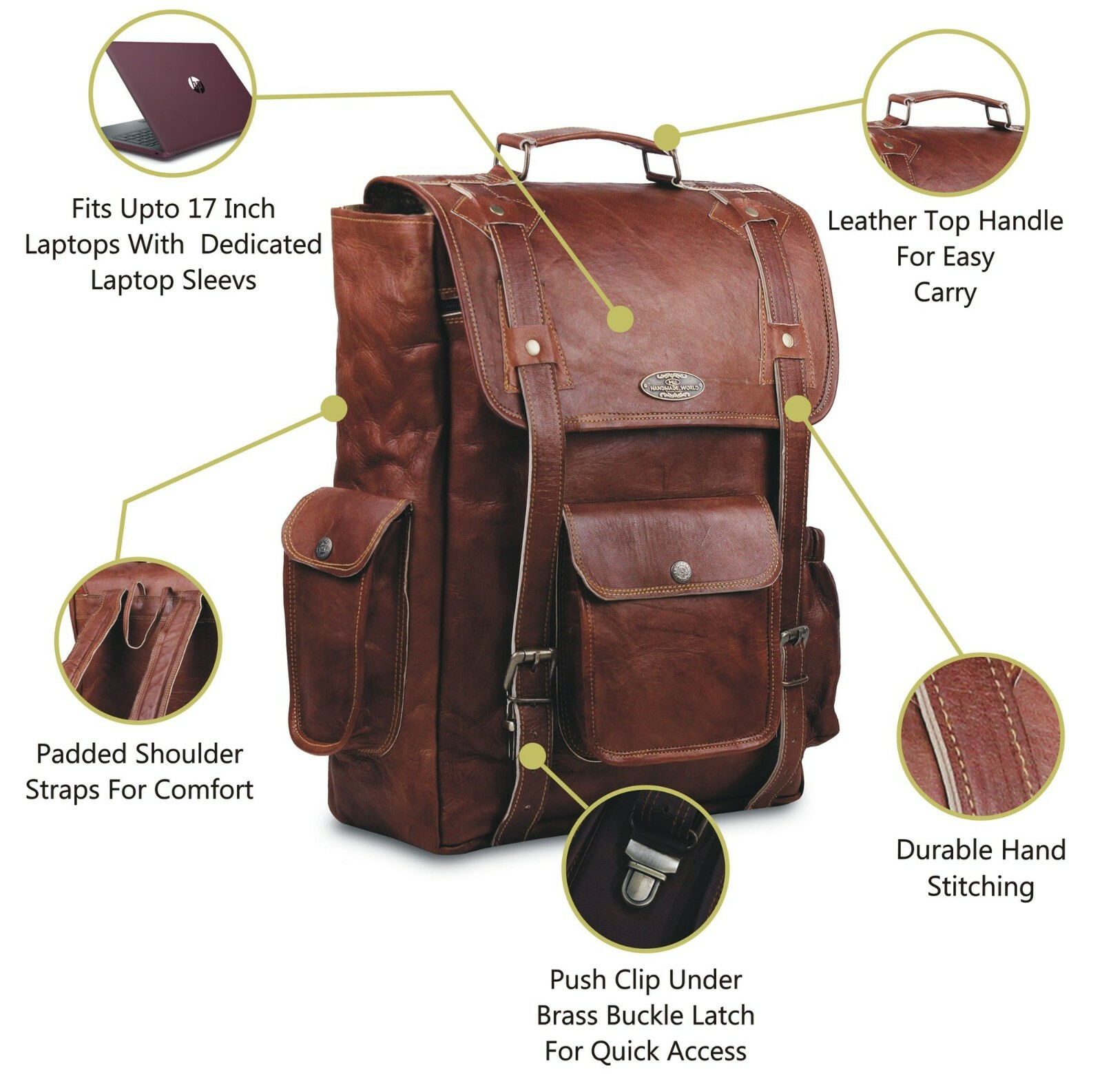 Men’s Handmade Vintage Genuine Brown Leather Backpack Rucksack Travel Bag Unisex