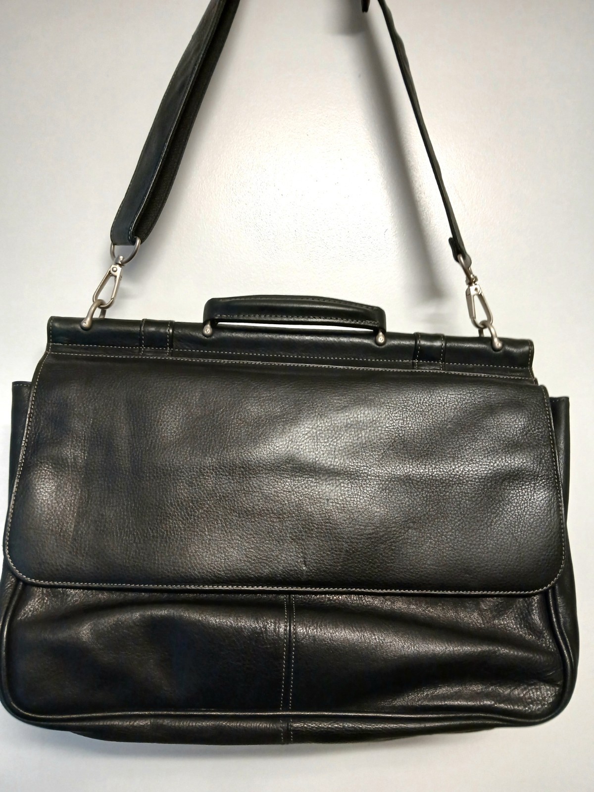 CLASSIC Black LEATHER ATTACHE Office Work BRIEFCASE Executive Lawyer MESSENGER