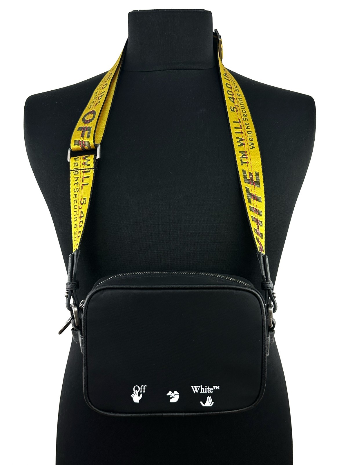 Off-White Mini Logo Print Nylon Fabric Zipped Messenger Crossbody Bag Black