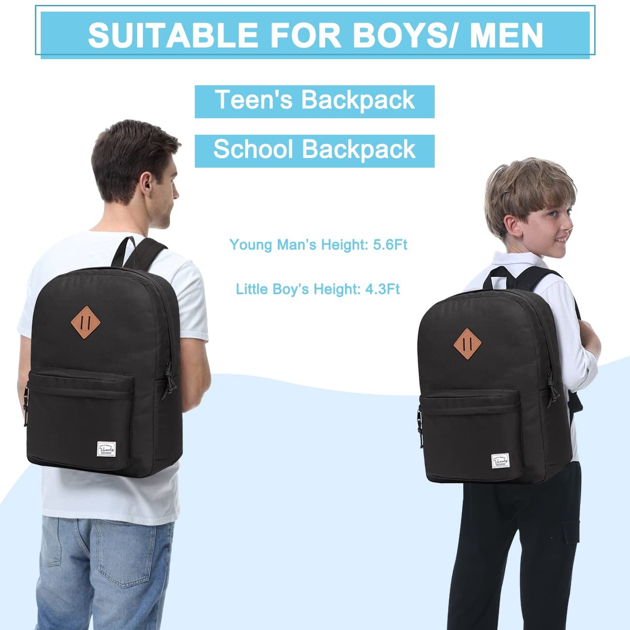 Vaschy Lightweight Backpack For School, Classic Basic Water Resistant
