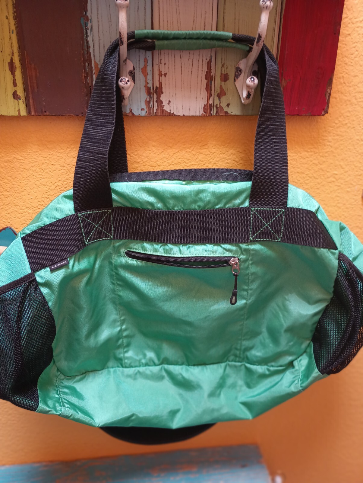 LL Bean Vintage Large Green Nylon Tote- pre-own- very good