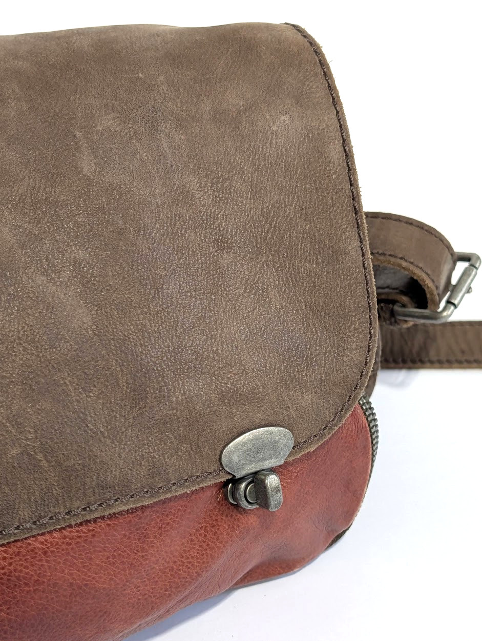 Liebeskind Berlin Two-Tone Leather Messenger Crossbody Heavy Hardware Bag Brown