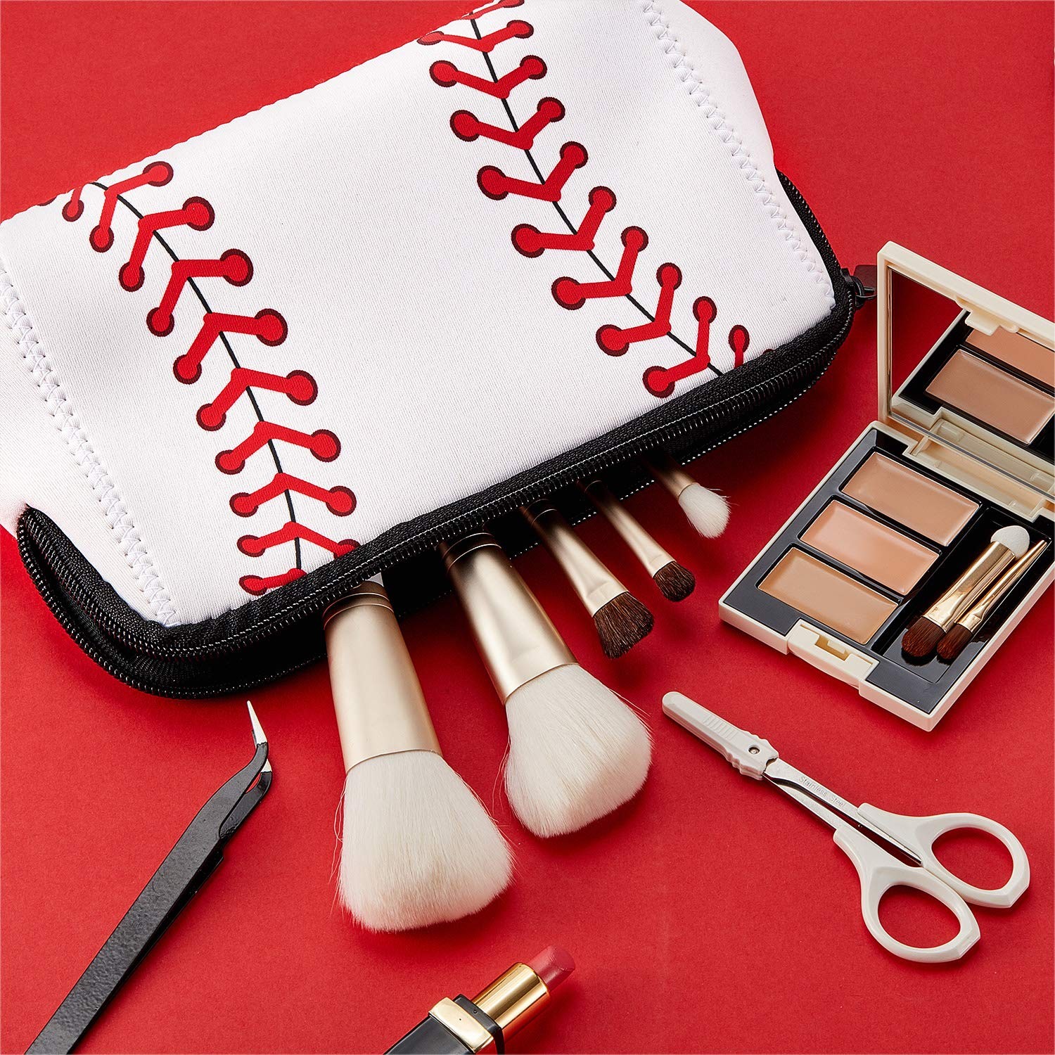 Boao 2pcs Small Baseball Makeup Bag Cosmetic 10.24 x 5.12 x 3.7 Inch, White