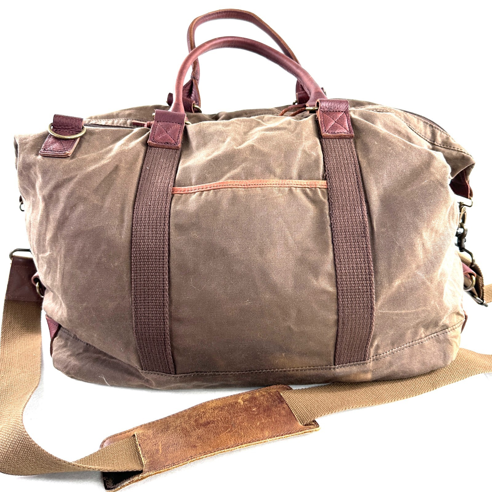 Duluth Trading Brown Cotton Canvas Large Briefcase Travel Bag Brass Leather Trim