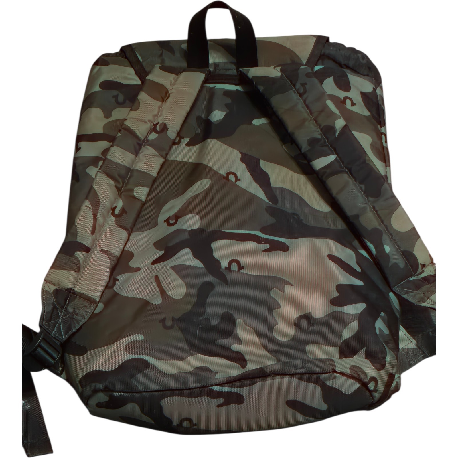 True Religion World Tour Camo Backpack Y2K Buddha Drawstring Padded Bag