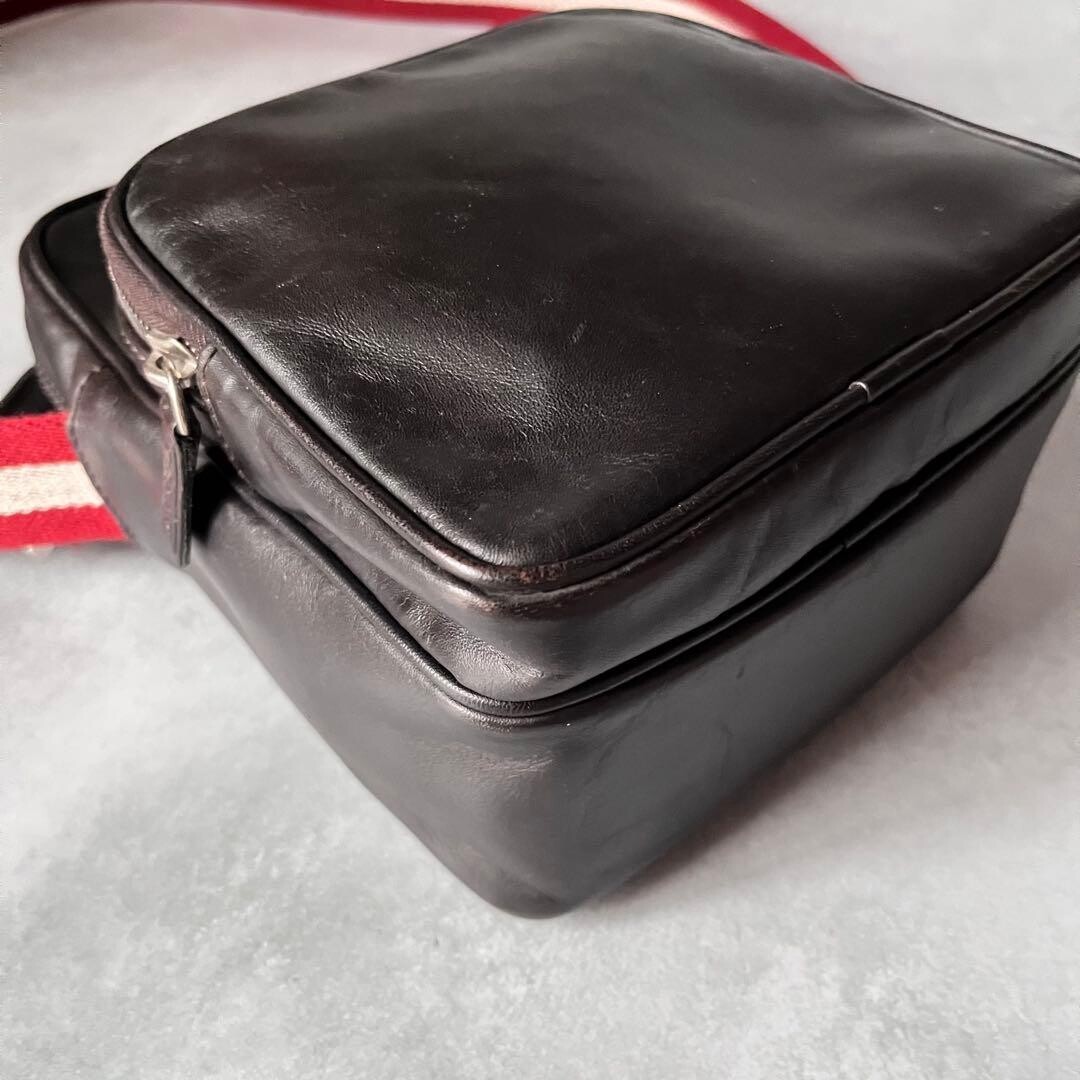 Bally Brown Leather Trainspotting Shoulder Bag Men Zip Vintage Crossbody 16cm