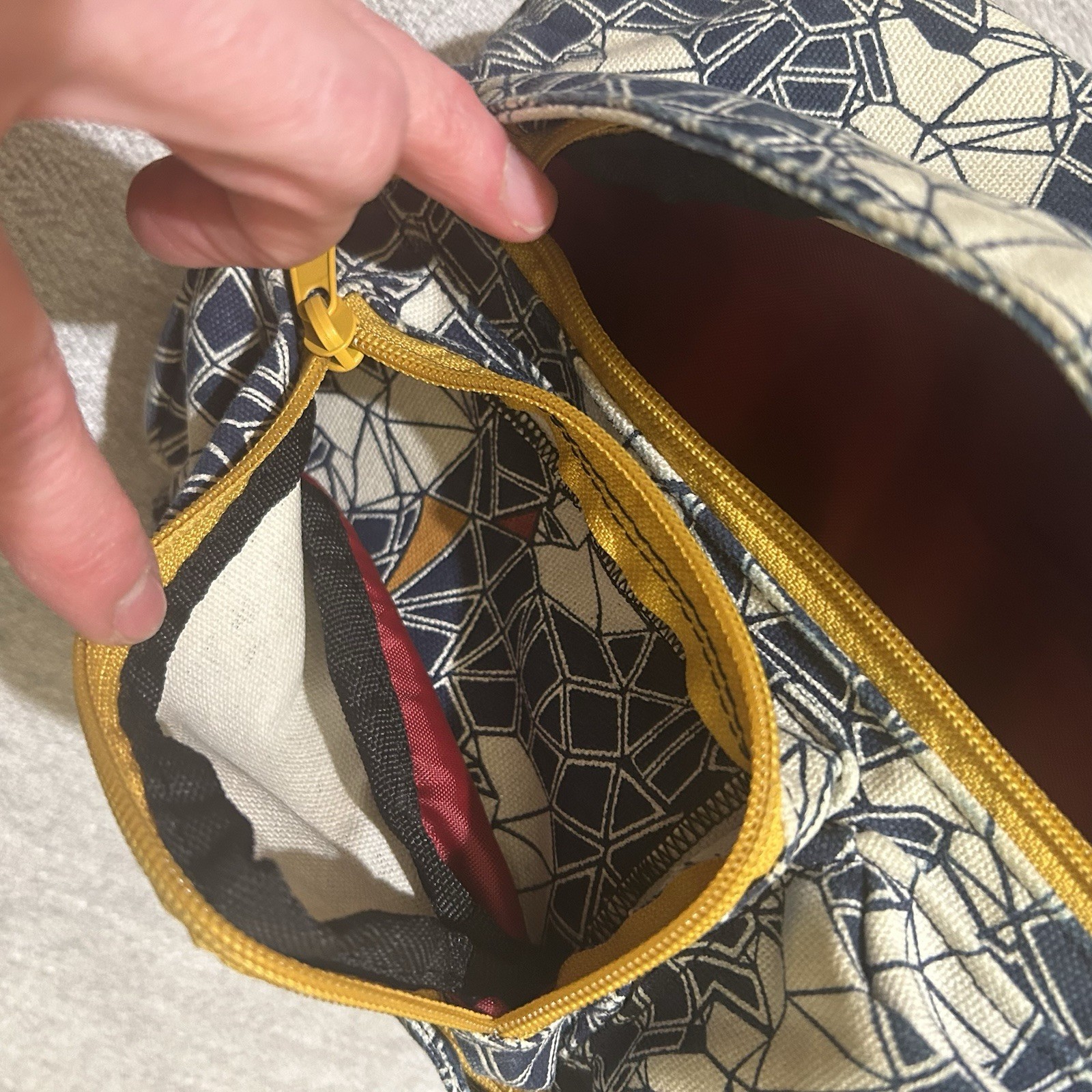 Polar Mosaic KAVU Mini Rope Bag 3 Outer Zippers Lots Storage Cotton Canvas EUC