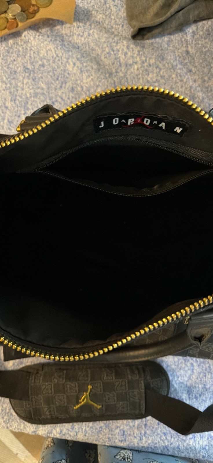 Nike Jordan Monogram Duffle Bag Black Gold MA0759-023 NWT Travel Gym Bag
