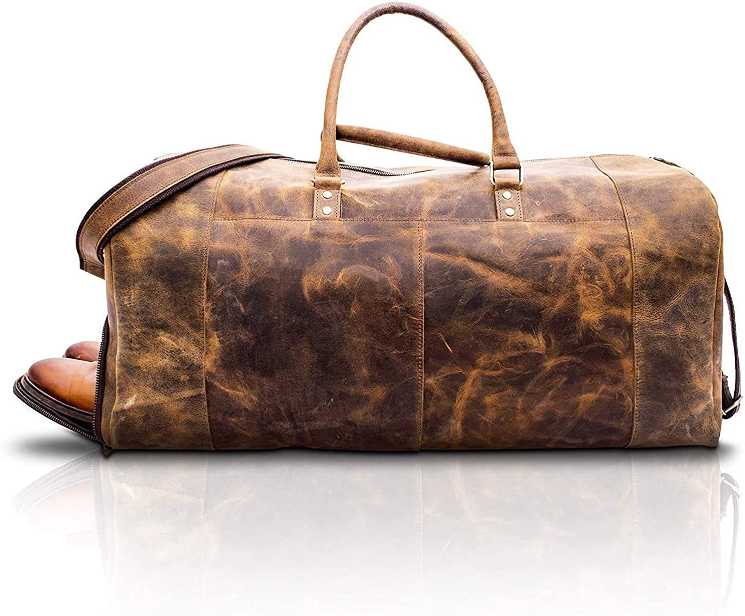 Komalc Leather Travel Duffel Bags for Men and Women Full Grain Leather Overnight