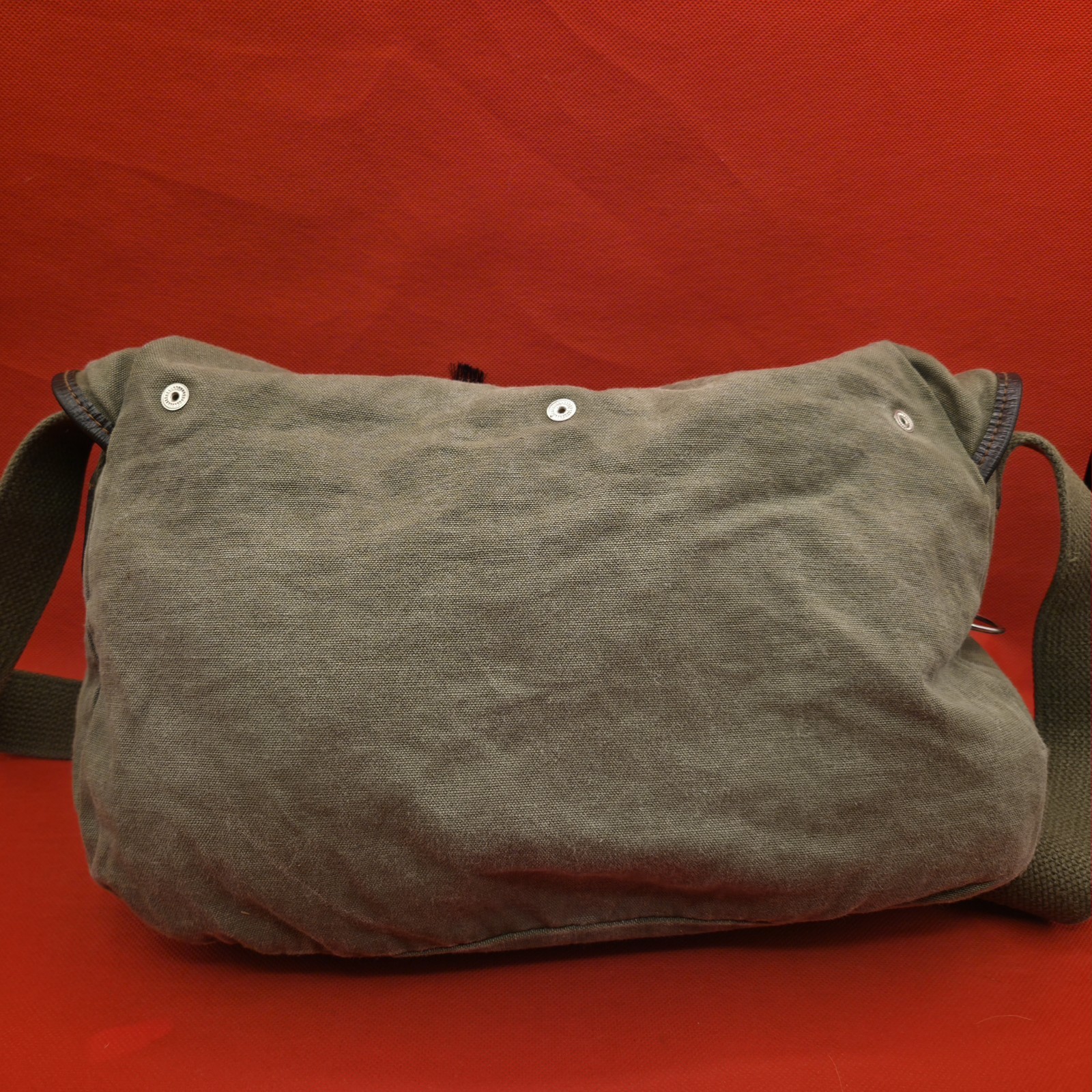 Vintage Eddie Bauer Canvas Messenger Bag Made in West Germany Leather Trim Khaki