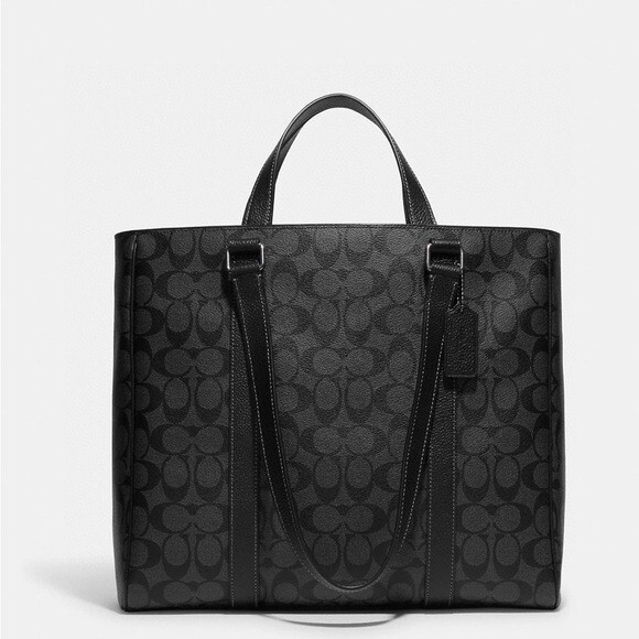 Coach CB849 Hudson Double Handle Tote Signature Canvas & Leather Charcoal Black