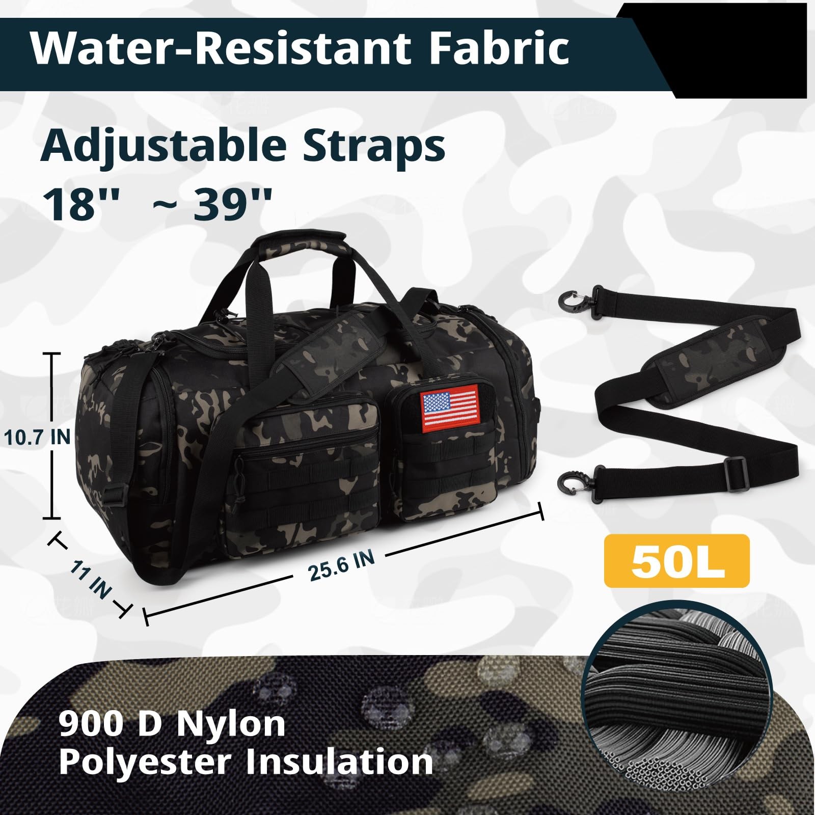 Tactical Gym Bag for Men，50L Large 3 in 1 Sports Duffle Bag with Shoes Compar…