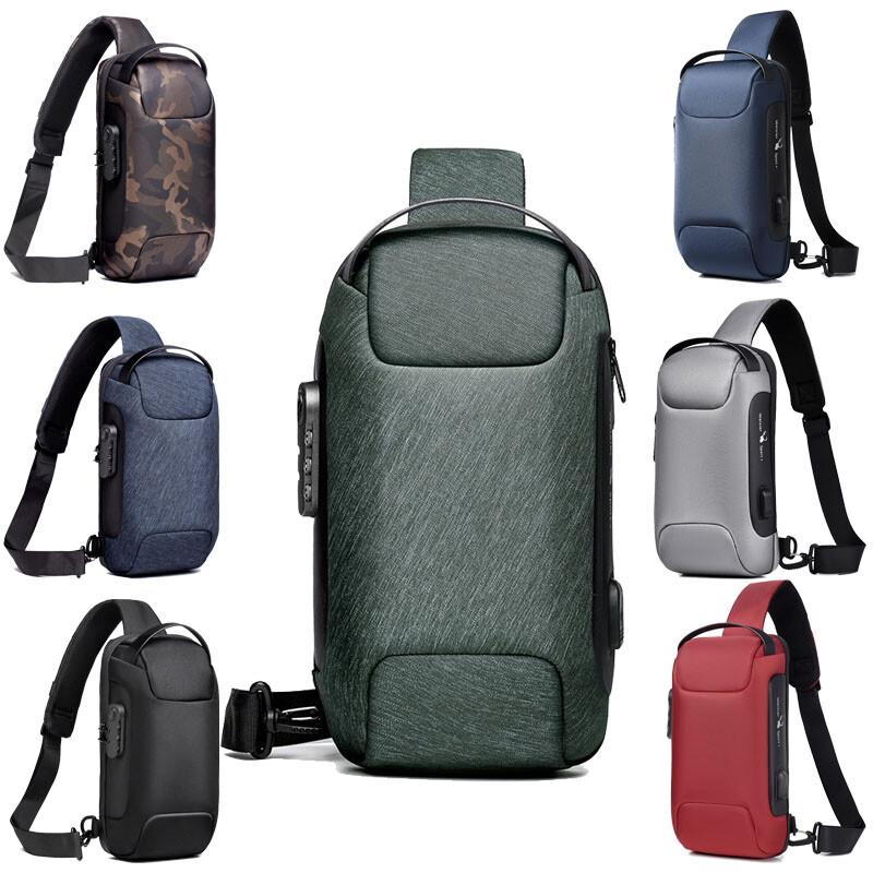 Mens Sling Bag Oxford Cloth Waterproof Anti-Thef Crossbody Sport Chest Bag D