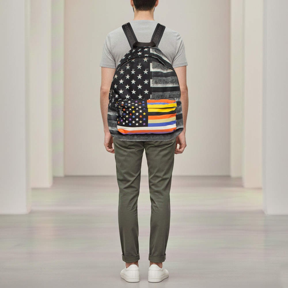 Givenchy Black Multicolor American Flag Print Nylon Backpack