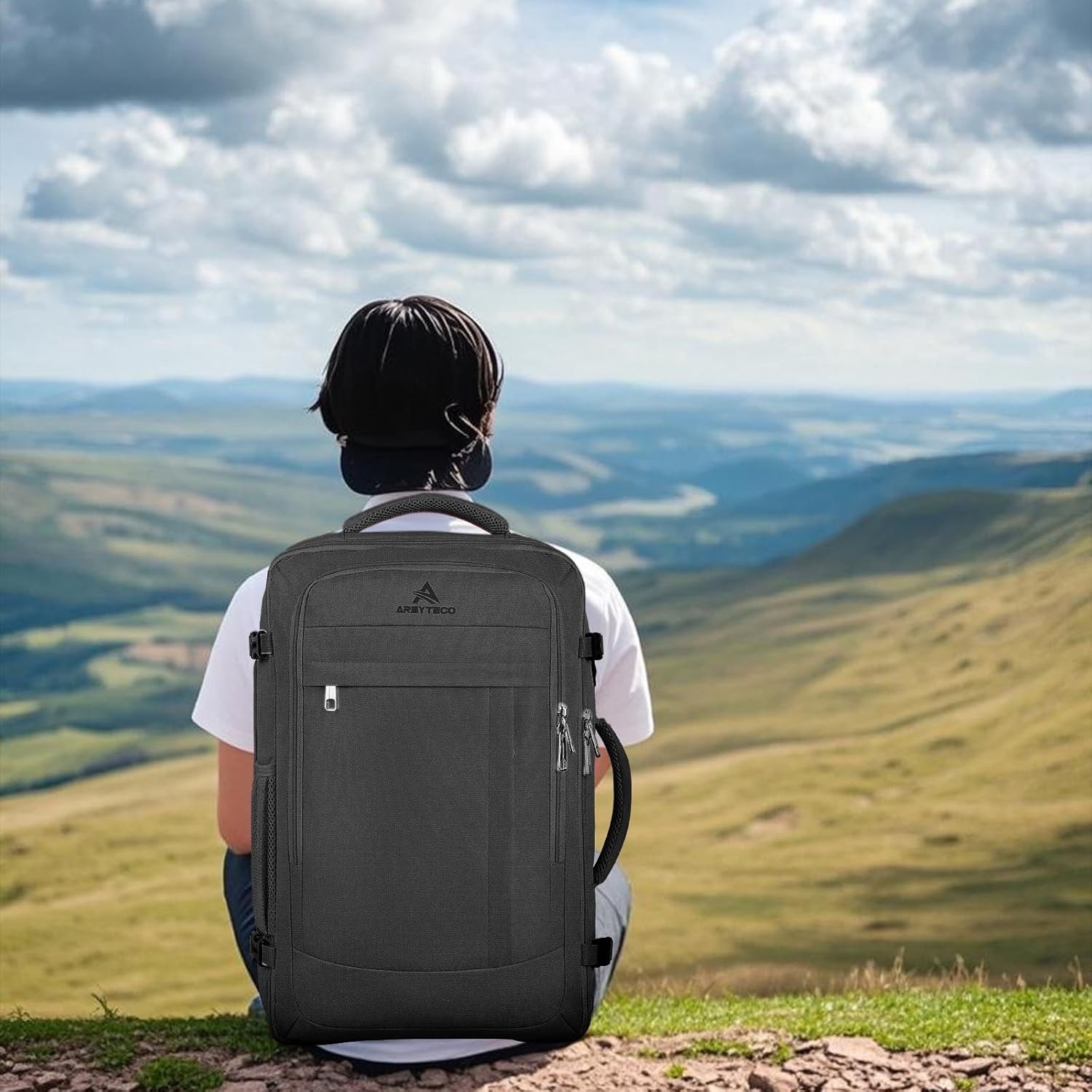 50L Expandable Travel Backpack 17 Inch Laptop Carry On Water Resistant Black