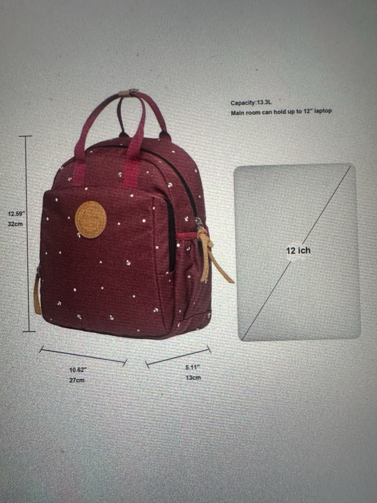 KAUKKO Lightweight Backpack Casual Travel Daypack-Maroon-NWT SUPER CUTE !