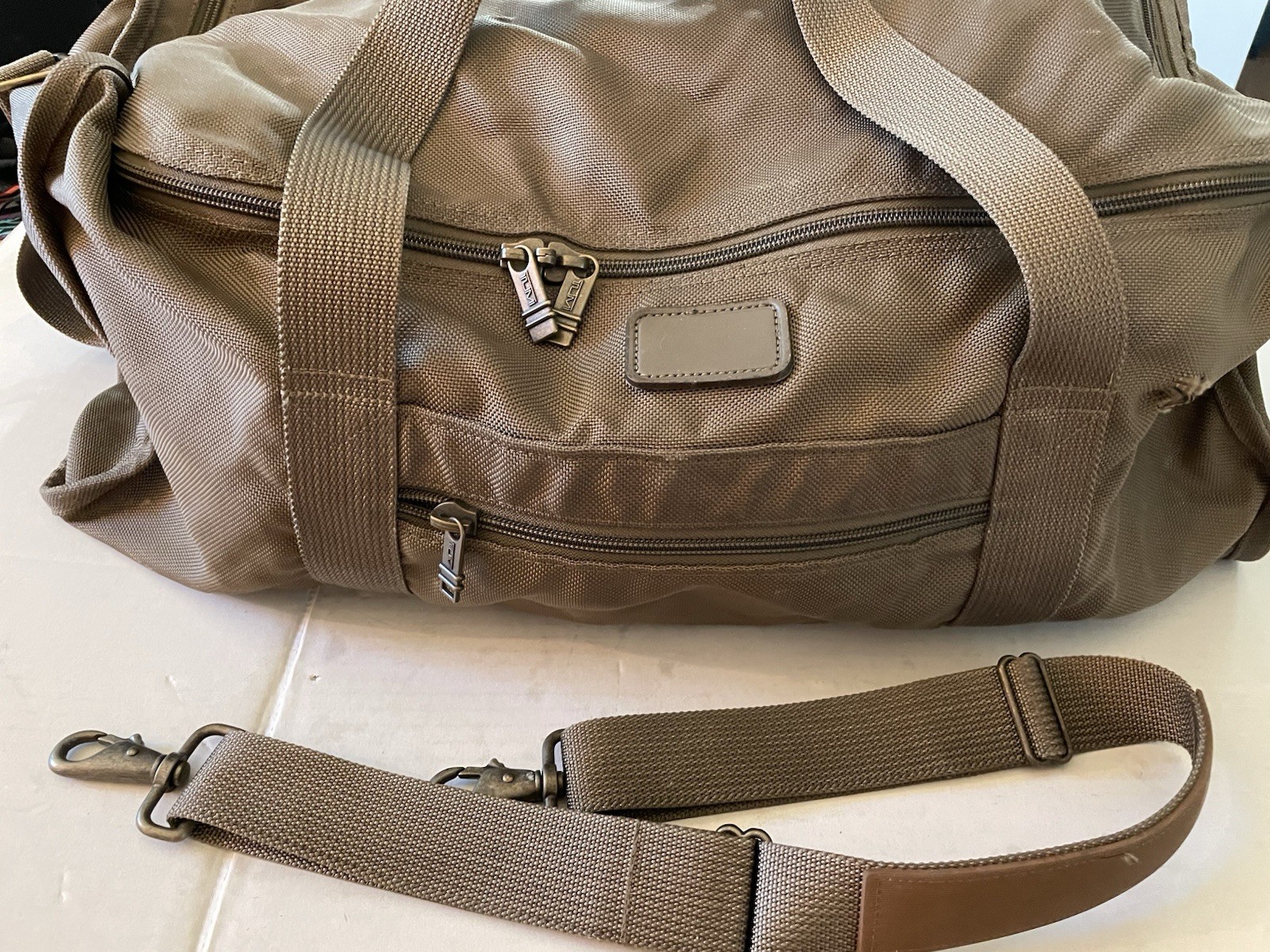 Vintage TUMI Khaki Bronze Ballistic Nylon Travel Duffle Bag Weekend Carry On 22”
