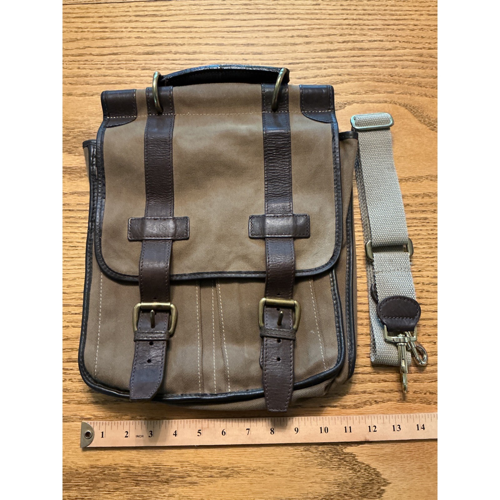 Mulholland Brothers Canvas Leather Field Bag Messenger Brown 13″Made in USA