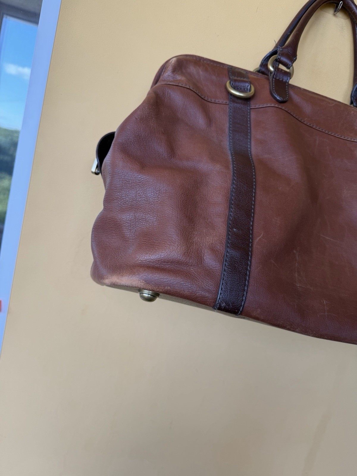 Fossil Cognac Leather Duffel Bag Travel Brown