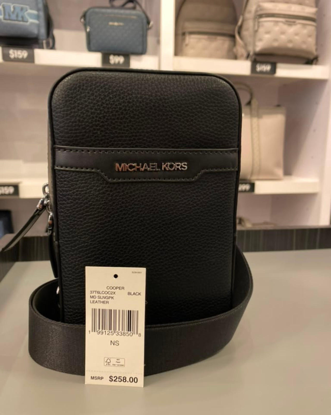 Michael Kors Cooper Medium Pebbled Leather Sling Pack Black Men Crossbody