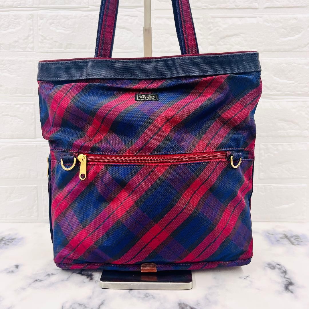 Porter Tote Shoulder 2WAY Reversible Navy Check