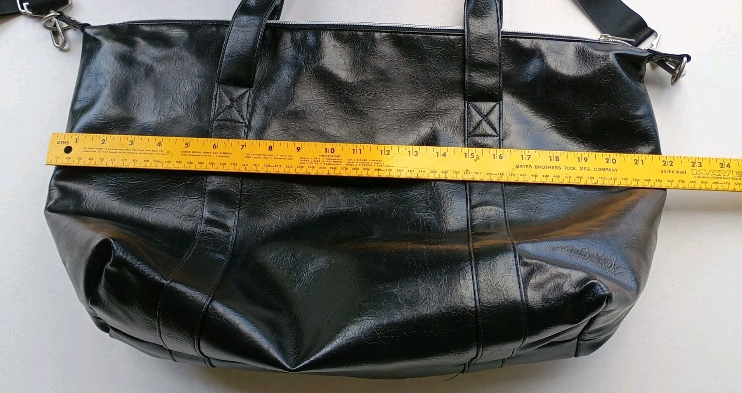 John Varvatos Faux Leather Duffle Large Tote Shoulder Weekend Bag GUC Black