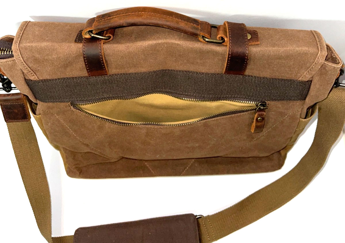 Newhey Messenger Laptop Bag Leather Accents Waxed Canvas Laptop Brown 15.5 Inch