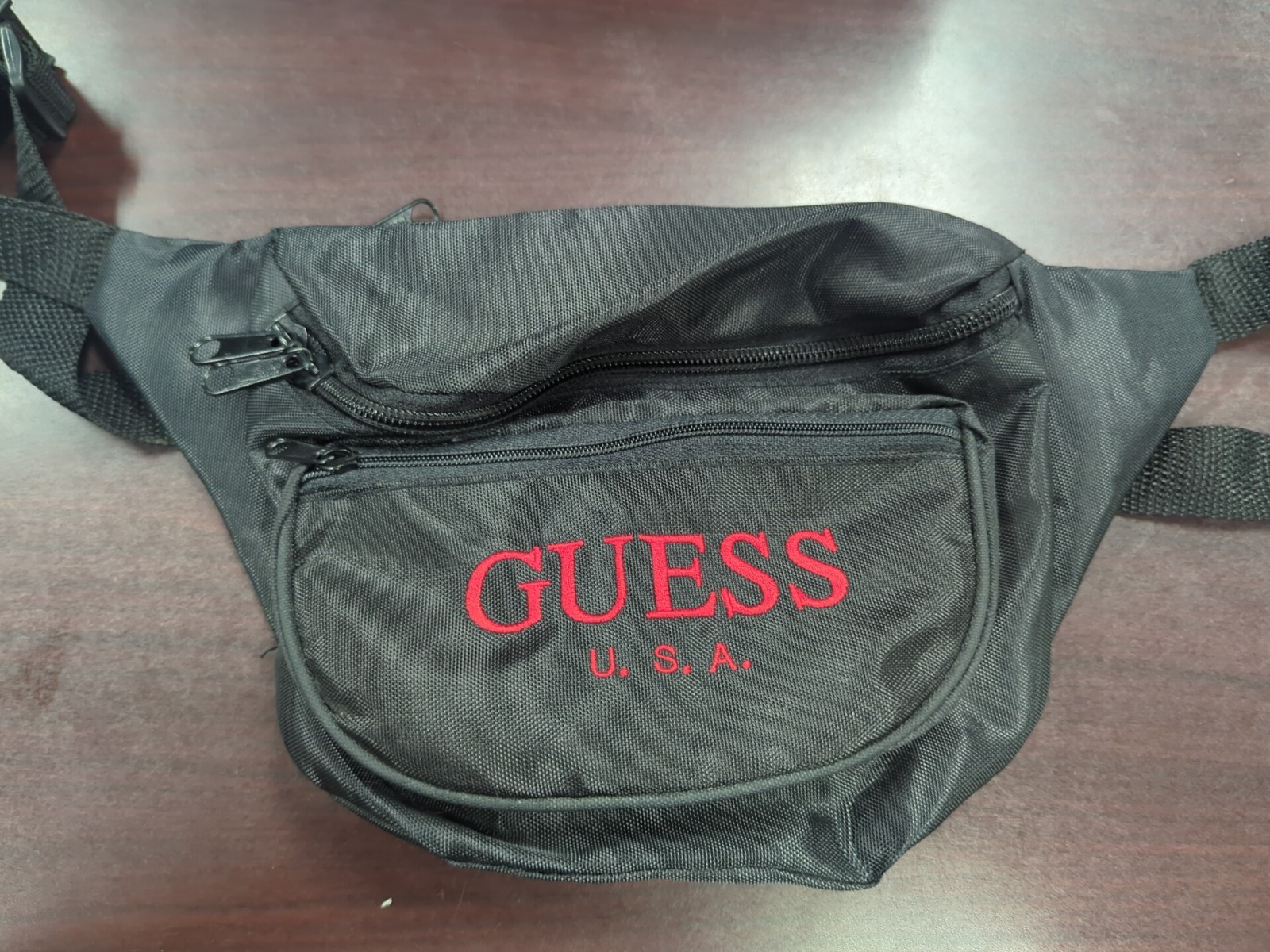 Rare Vintage 80s GUESS USA Fanny or Crossbody Bag HTF Black With red Fannypack