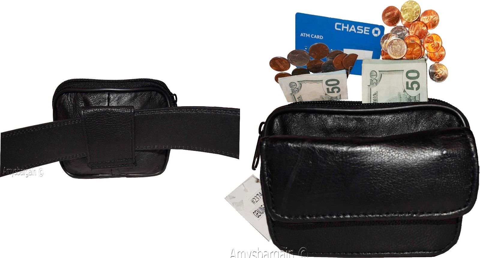New Mini leather mens bag belt loop bag Black waist bag Business credit card nwt
