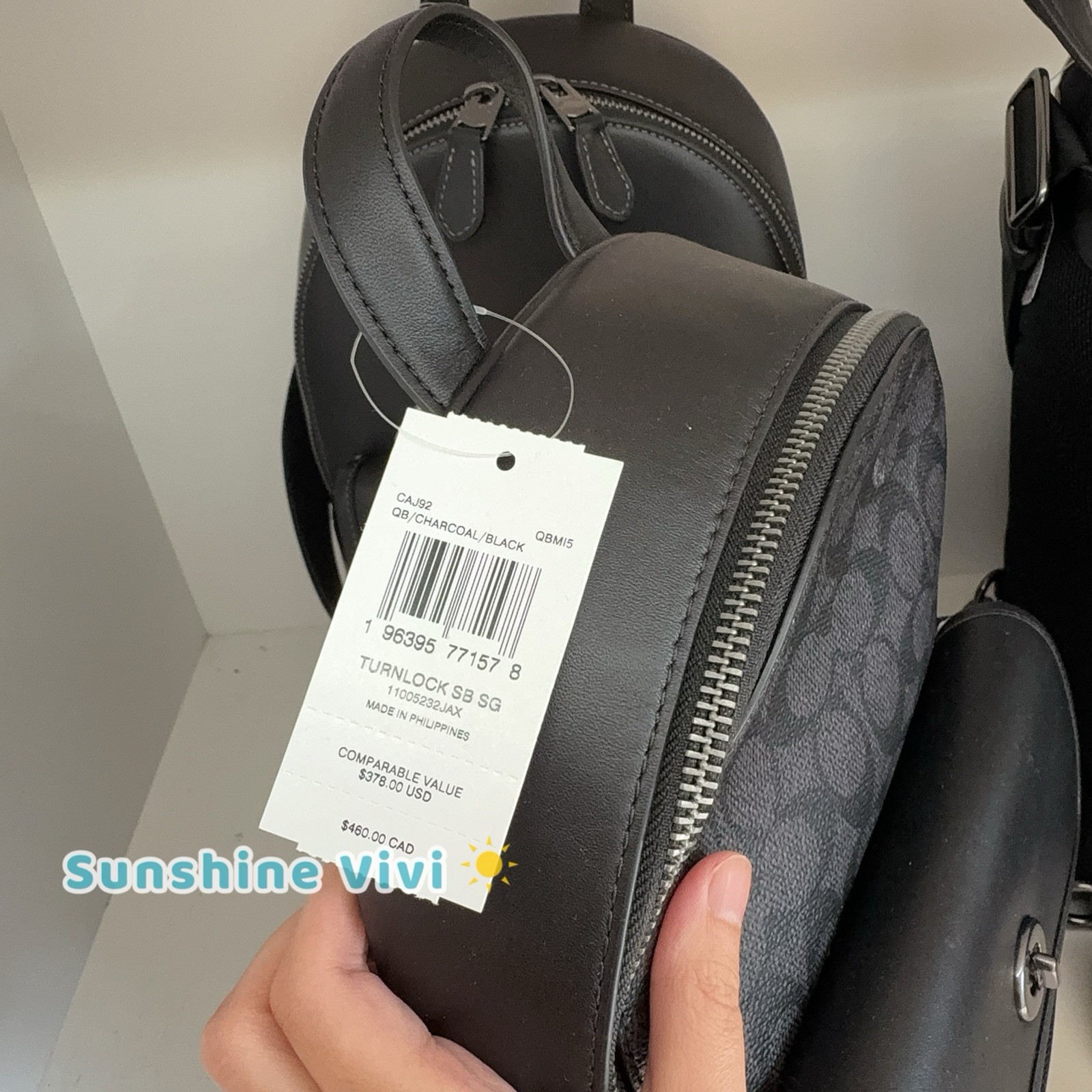 NWT Coach Turnlock Sling Pack In Signature Canvas CAJ92 Gunmetal/Charcoal/Black
